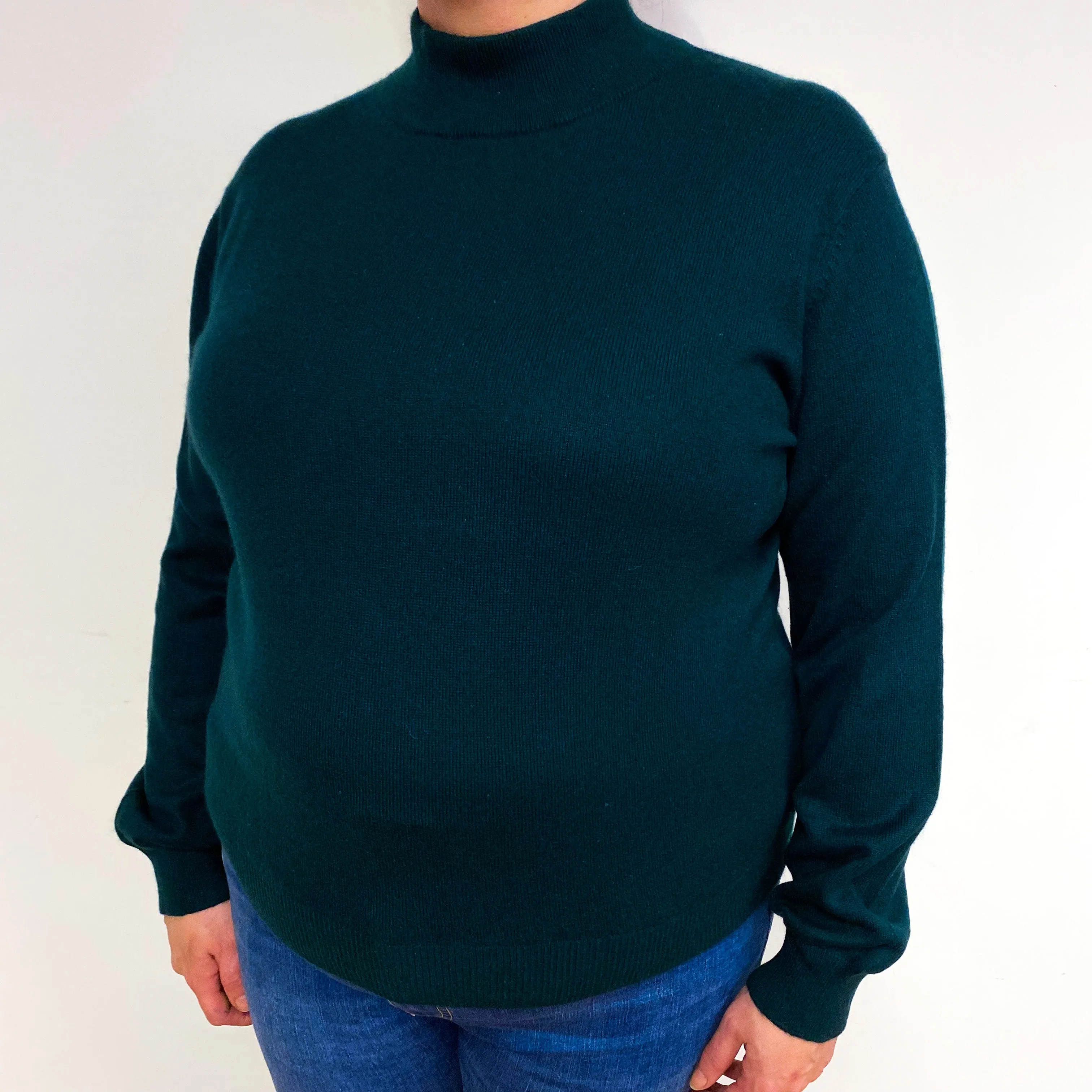 Deep Forest Green Cashmere Polo Neck Jumper Extra Large