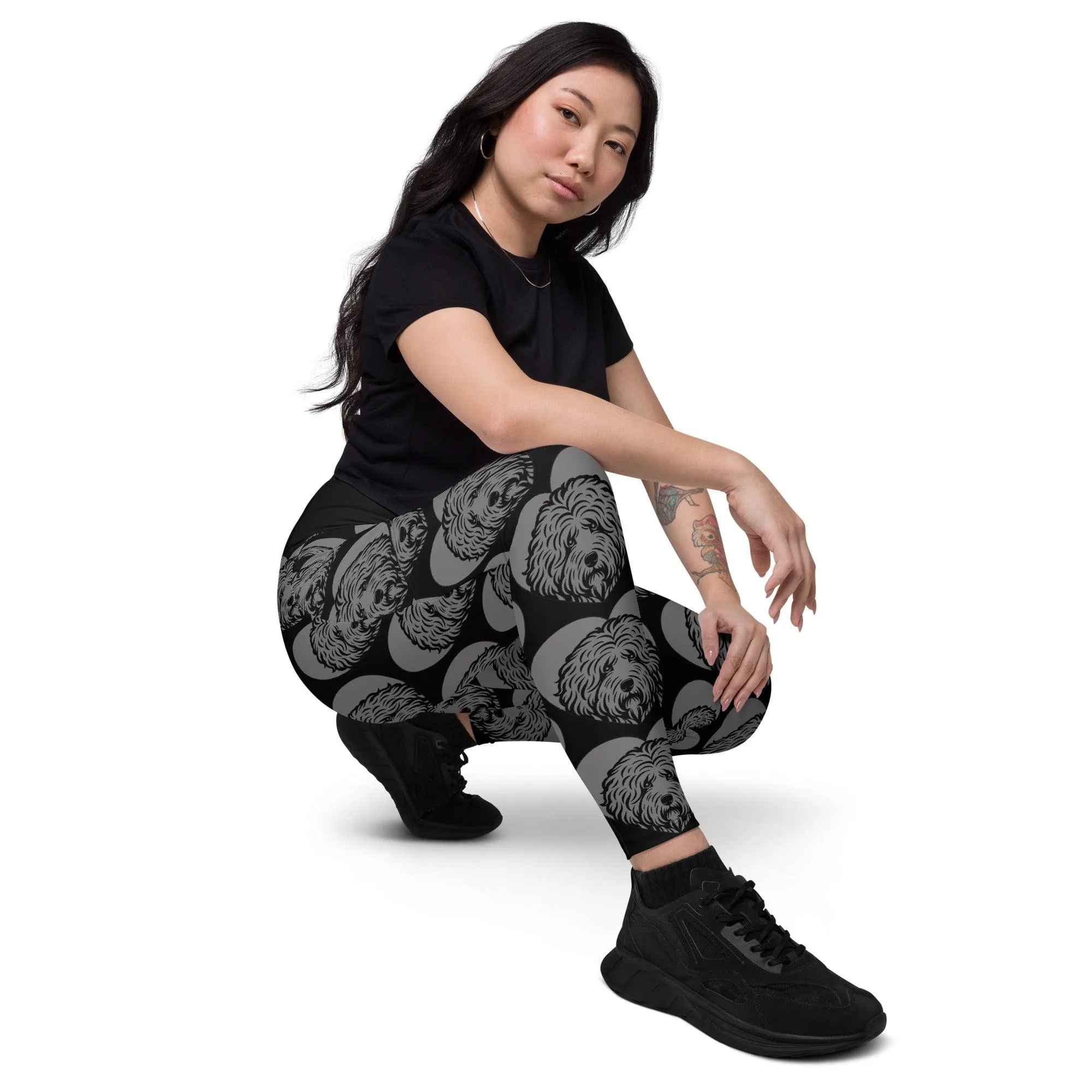 DOG BREED LEGGINGS with pockets - OLD ENGLISH SHEEPDOG - HERTTAHOUND - grey