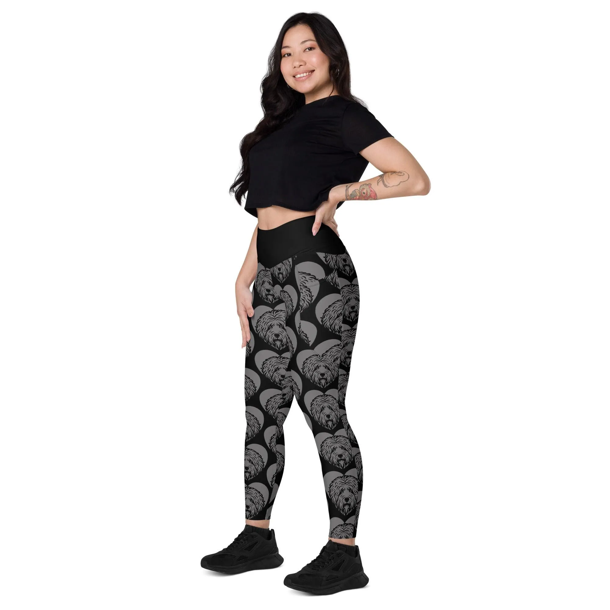 DOG BREED LEGGINGS with pockets - OLD ENGLISH SHEEPDOG - HERTTAHOUND - grey