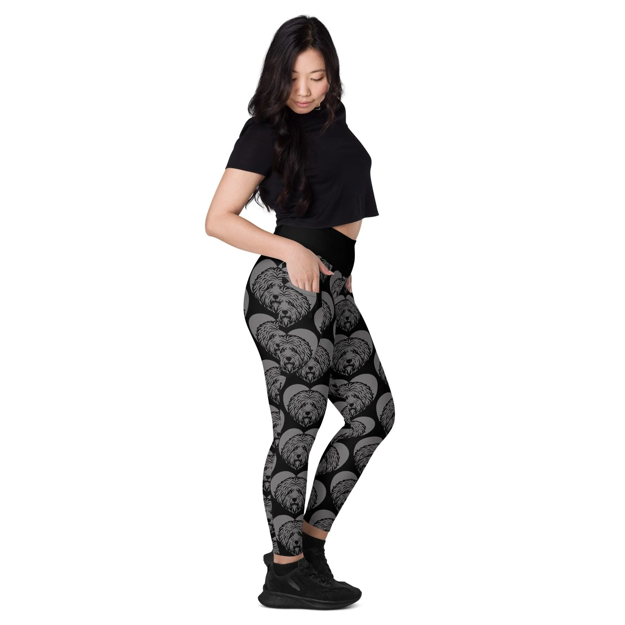 DOG BREED LEGGINGS with pockets - OLD ENGLISH SHEEPDOG - HERTTAHOUND - grey