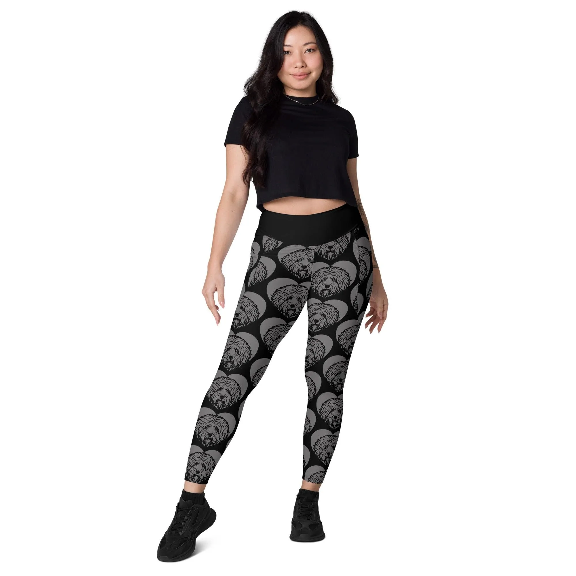 DOG BREED LEGGINGS with pockets - OLD ENGLISH SHEEPDOG - HERTTAHOUND - grey