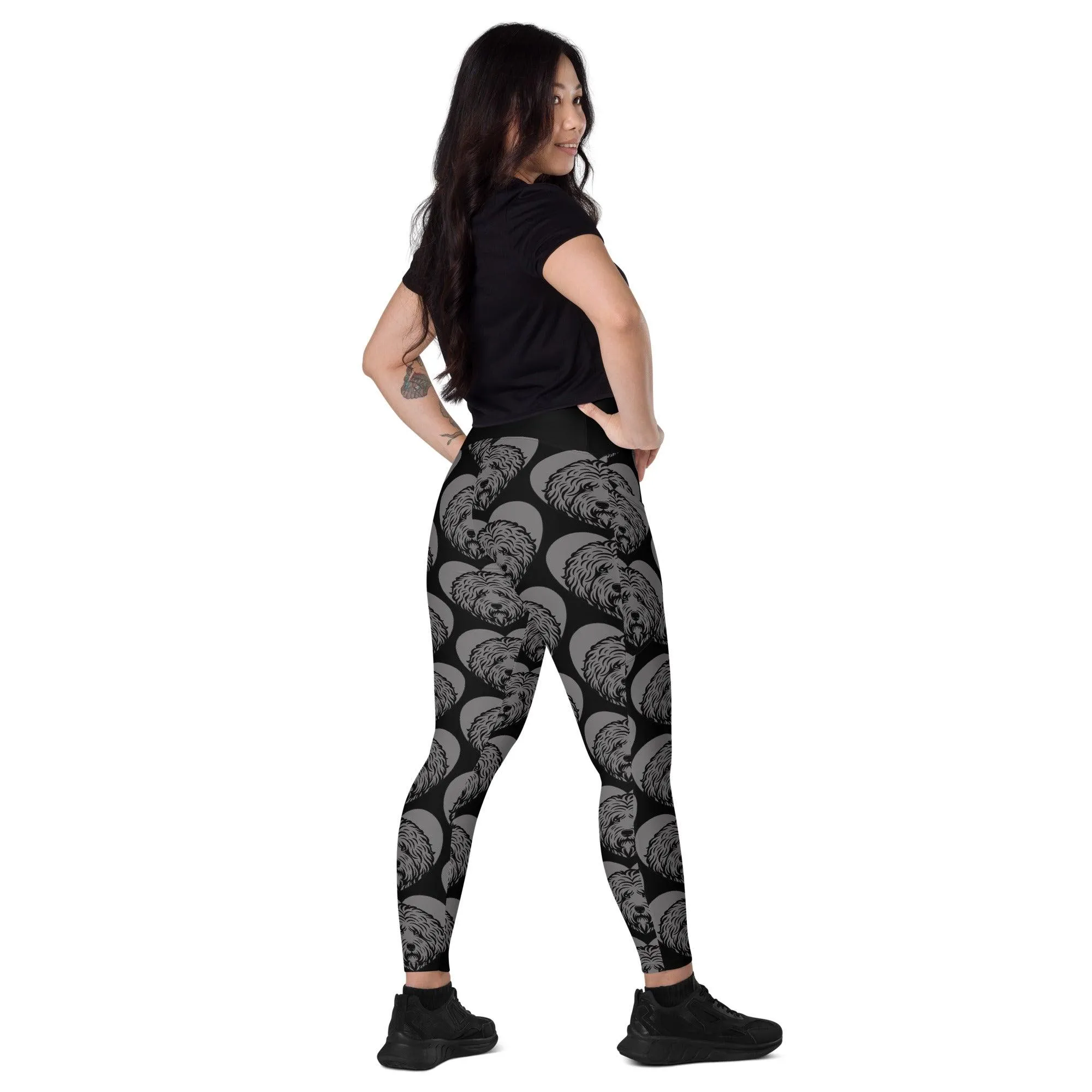 DOG BREED LEGGINGS with pockets - OLD ENGLISH SHEEPDOG - HERTTAHOUND - grey