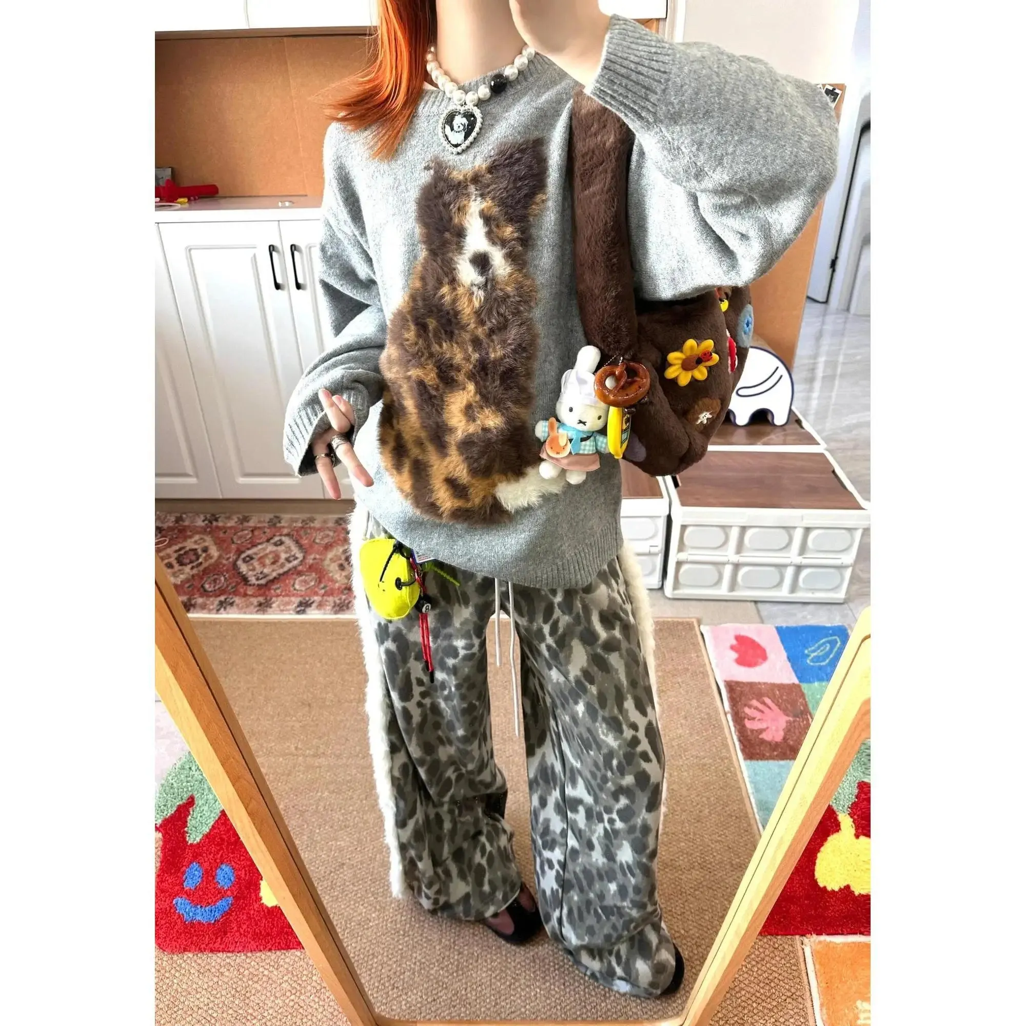 Dog Print Pullovers Women 2024 Autumn Winter Clothing Sueter Mujer Korean Jumper Casual Fashion Knitted Oversized Sweater Tops