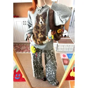 Dog Print Pullovers Women 2024 Autumn Winter Clothing Sueter Mujer Korean Jumper Casual Fashion Knitted Oversized Sweater Tops