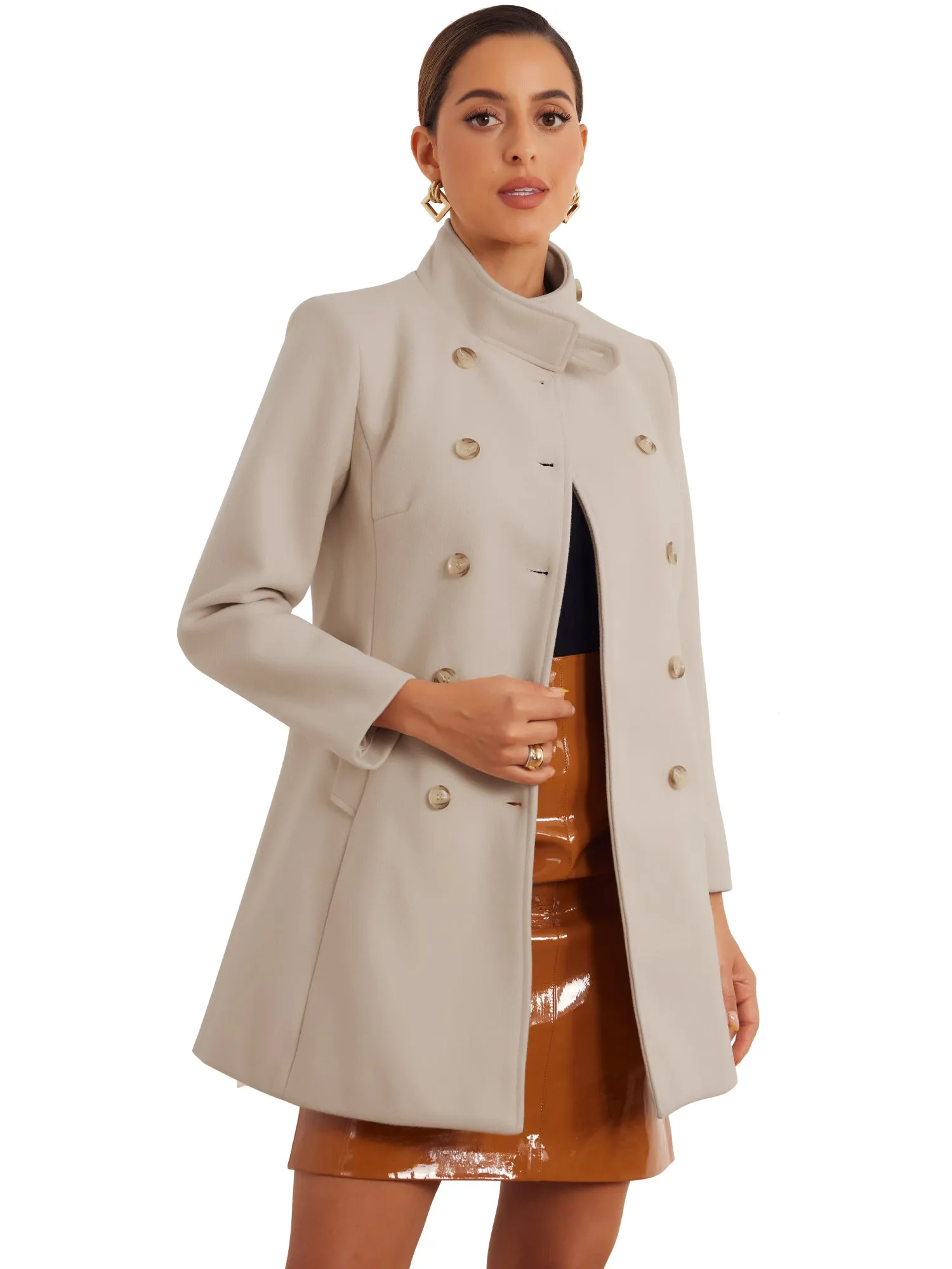 Double Breasted Winter Stand Collar Vintage Pea Coat Overcoat