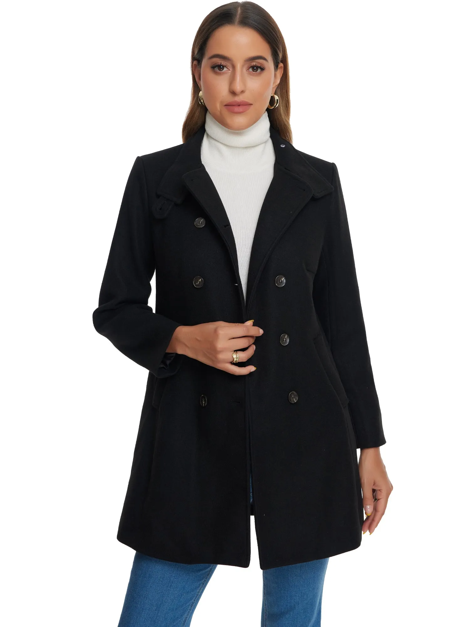 Double Breasted Winter Stand Collar Vintage Pea Coat Overcoat