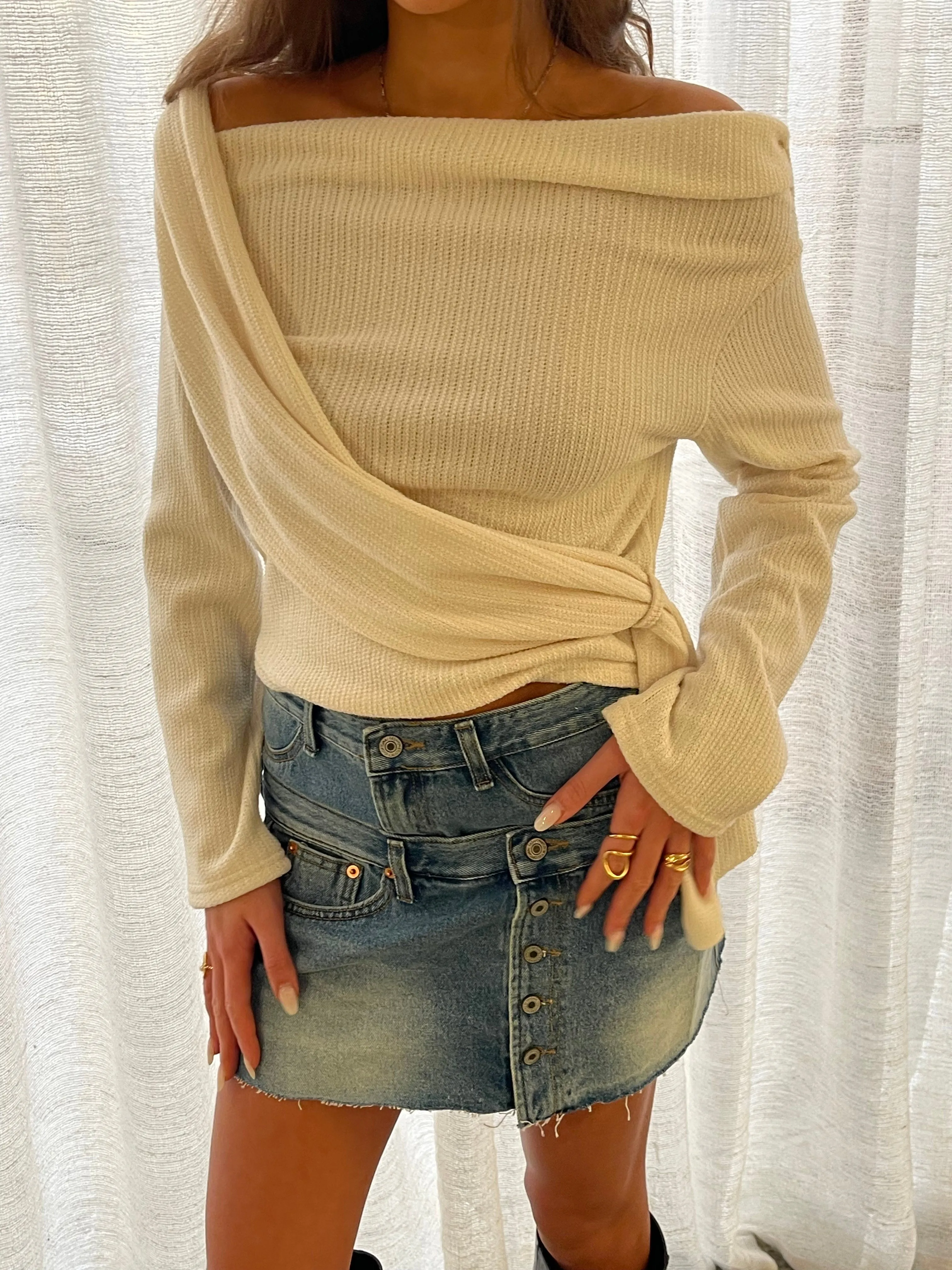 Double Layered Denim Mini Skirt