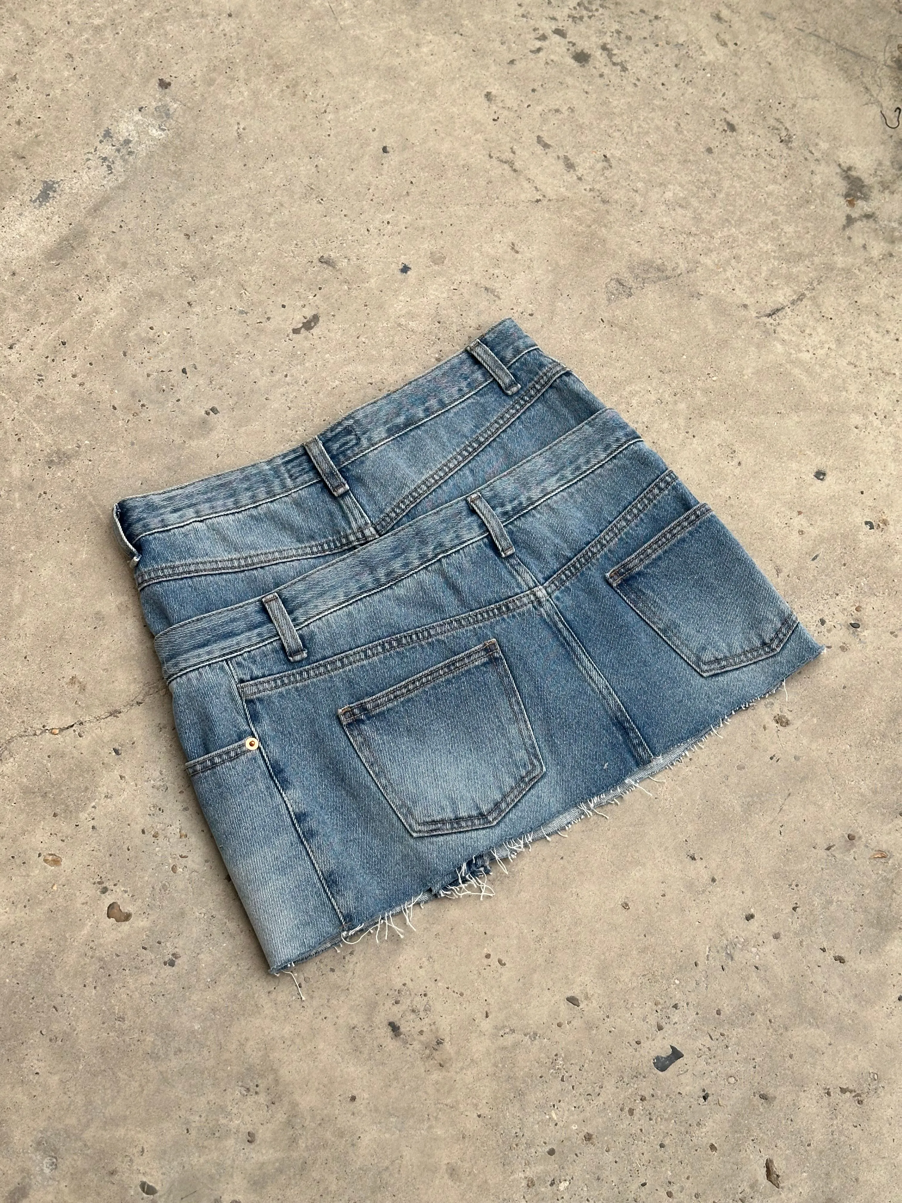 Double Layered Denim Mini Skirt