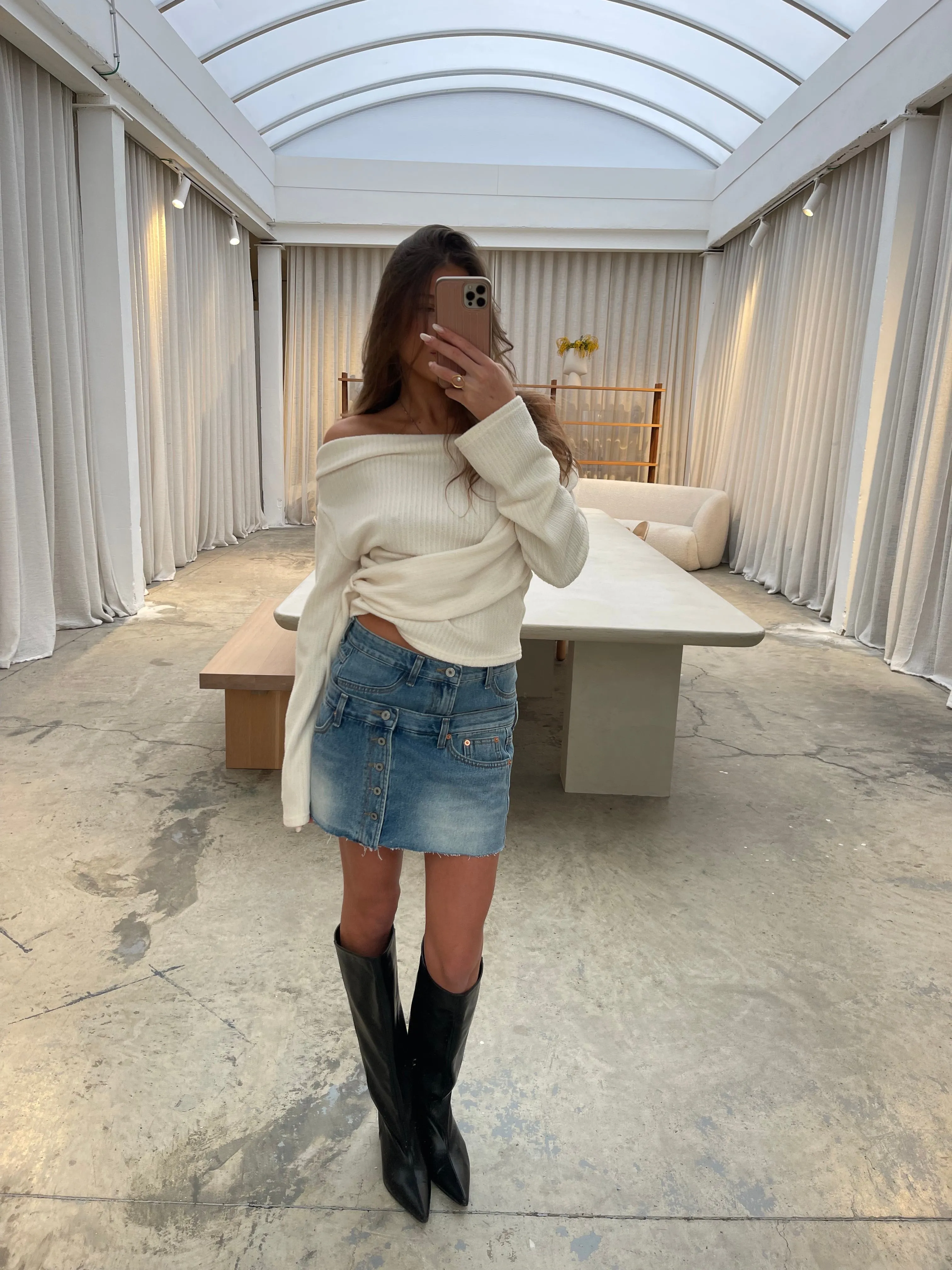 Double Layered Denim Mini Skirt
