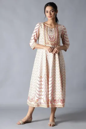 Ecru Embroidered Crepe kurta With Slim Pants And Cotton Dupatta