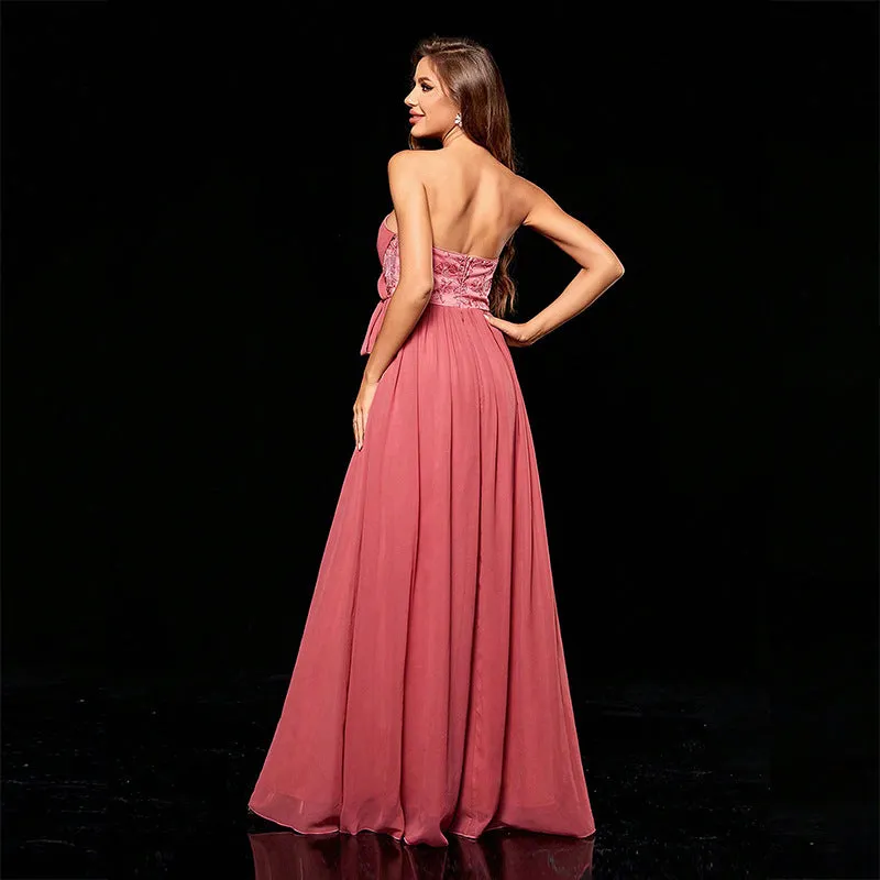 Elegant Long Slim Fit Color Block Strapless Formal Dress
