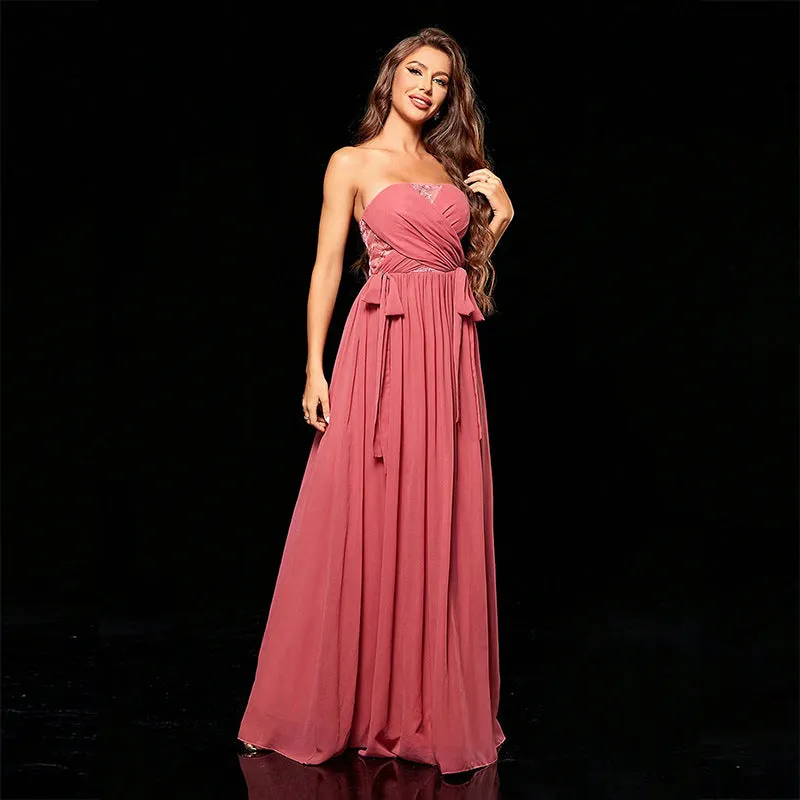 Elegant Long Slim Fit Color Block Strapless Formal Dress