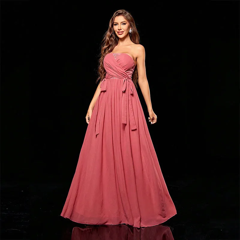 Elegant Long Slim Fit Color Block Strapless Formal Dress