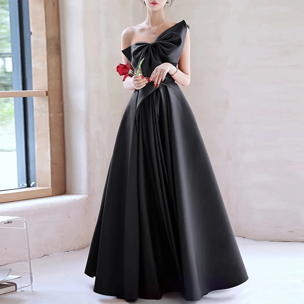 Elegant Patchwork Bowknot Evening Dresses For Women Strapless Sleeveless Backless High Waist Temperament Long Dress Female