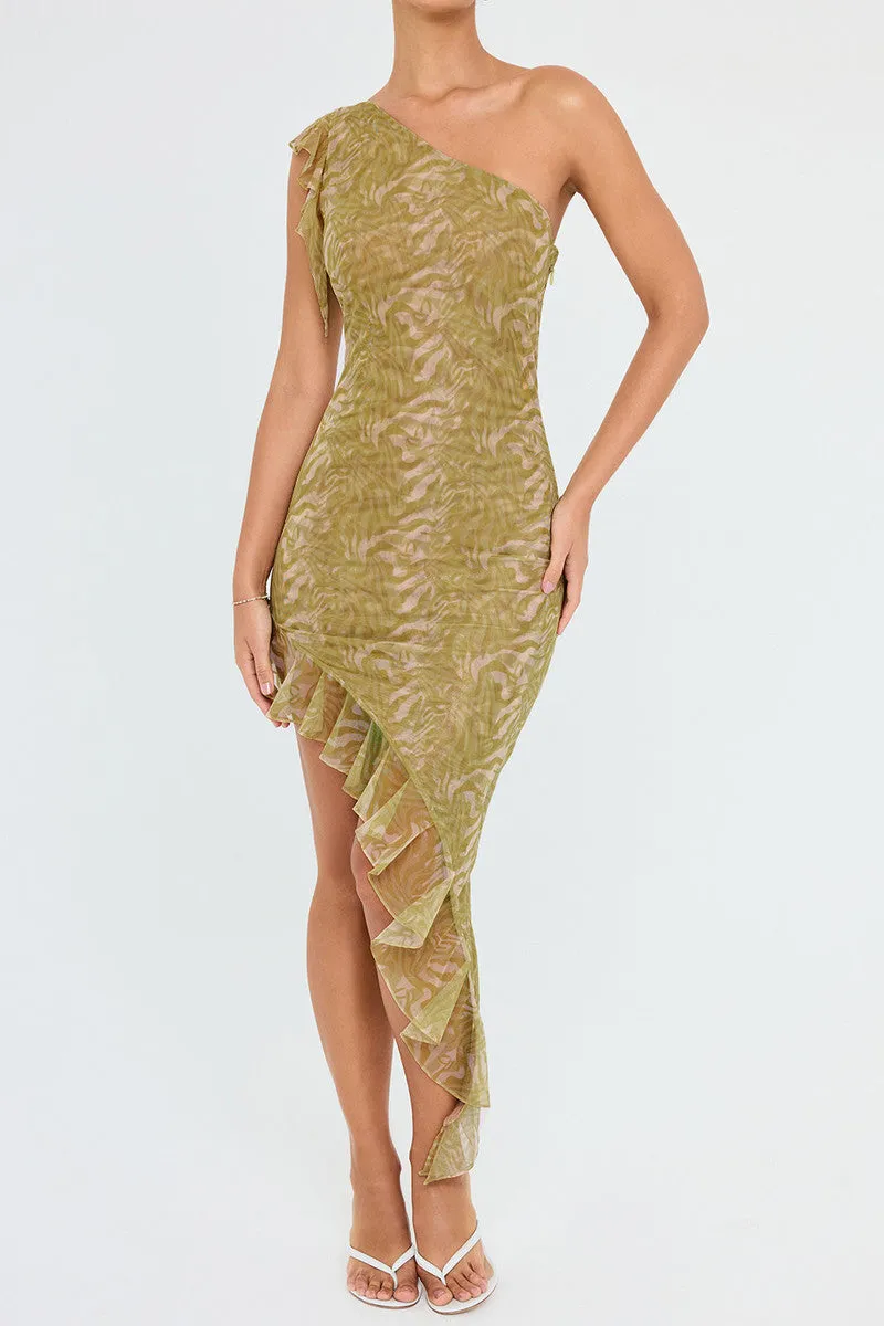 Ethel Ruffle Print Midi Dress