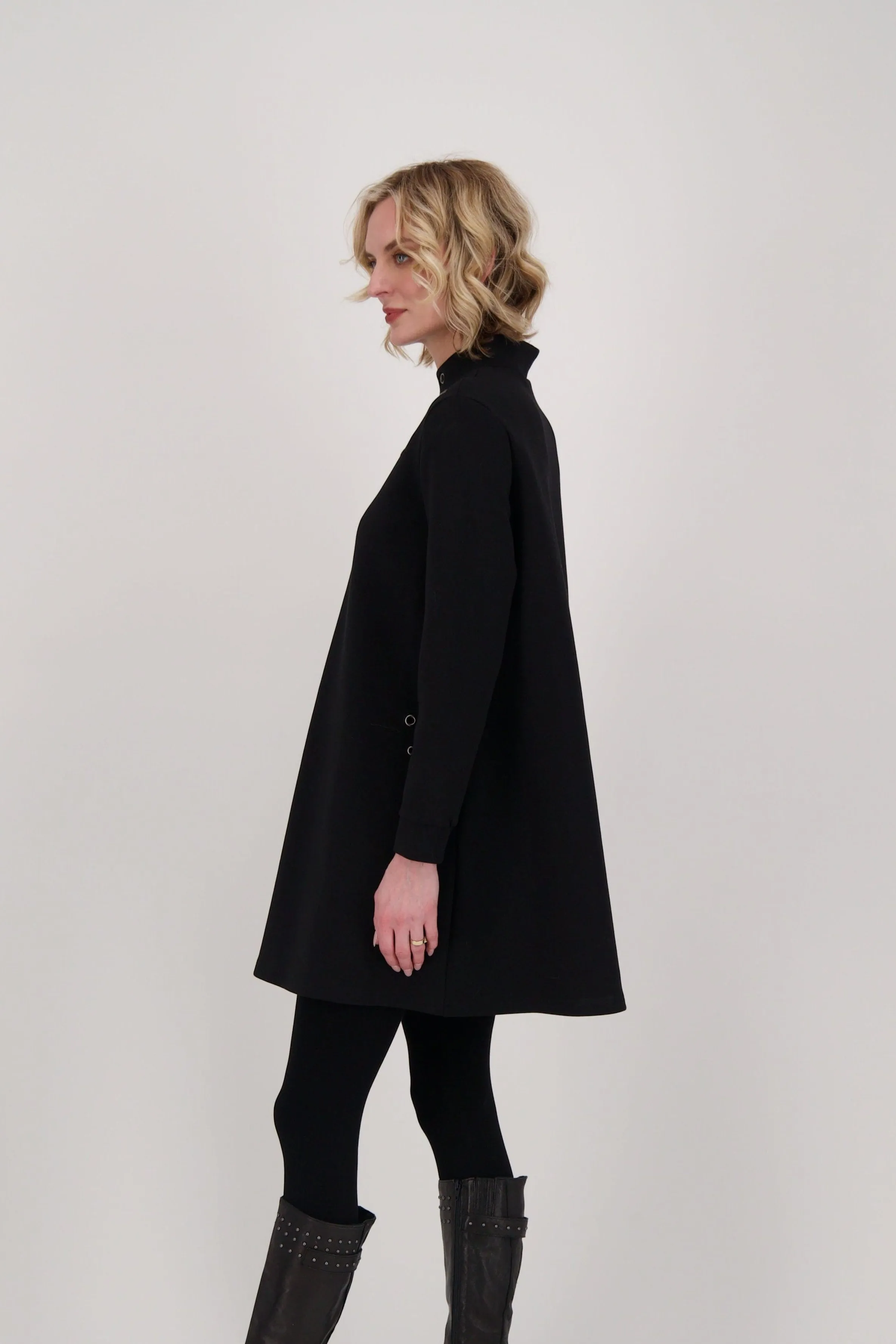 Eyelet Embellished Mock Neck Dress