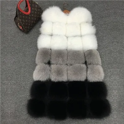 Faux Fur Vest Coat Winter Sleeveless Jacket Fox Fur Patchwork