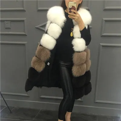 Faux Fur Vest Coat Winter Sleeveless Jacket Fox Fur Patchwork
