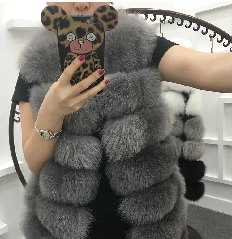 Faux Fur Vest Coat Winter Sleeveless Jacket Fox Fur Patchwork