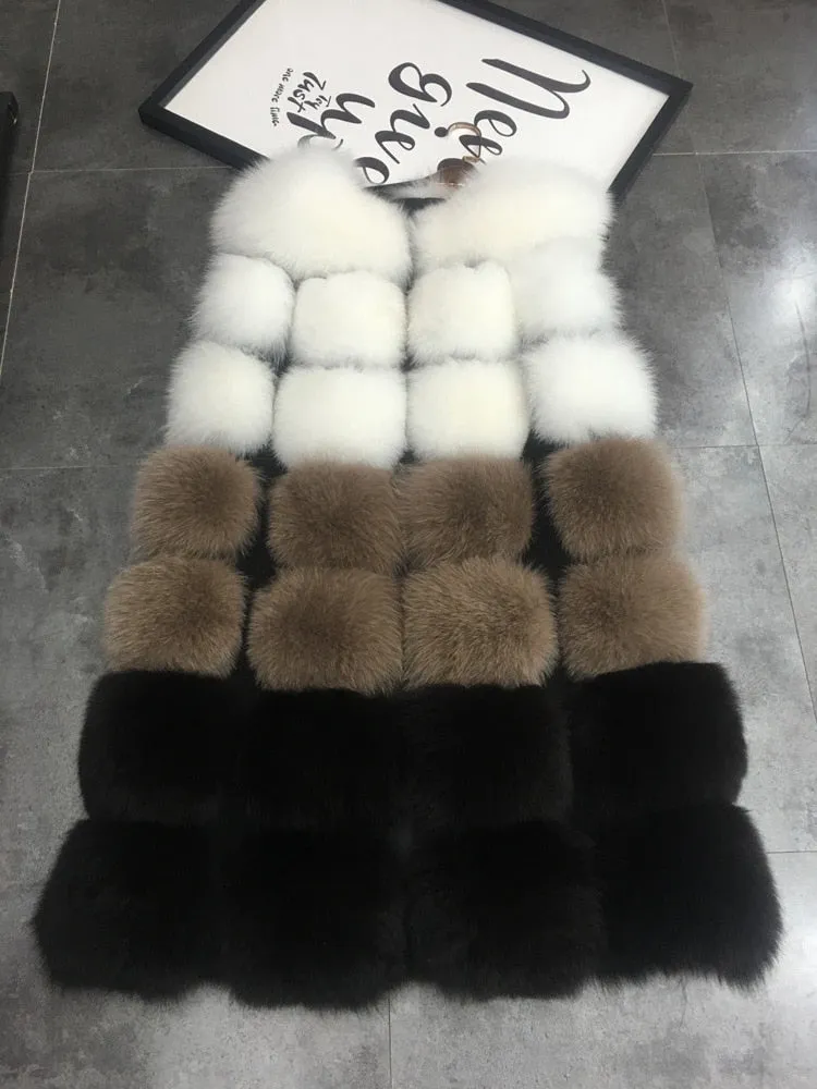 Faux Fur Vest Coat Winter Sleeveless Jacket Fox Fur Patchwork