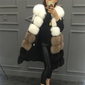 Faux Fur Vest Coat Winter Sleeveless Jacket Fox Fur Patchwork