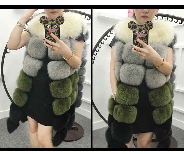 Faux Fur Vest Coat Winter Sleeveless Jacket Fox Fur Patchwork