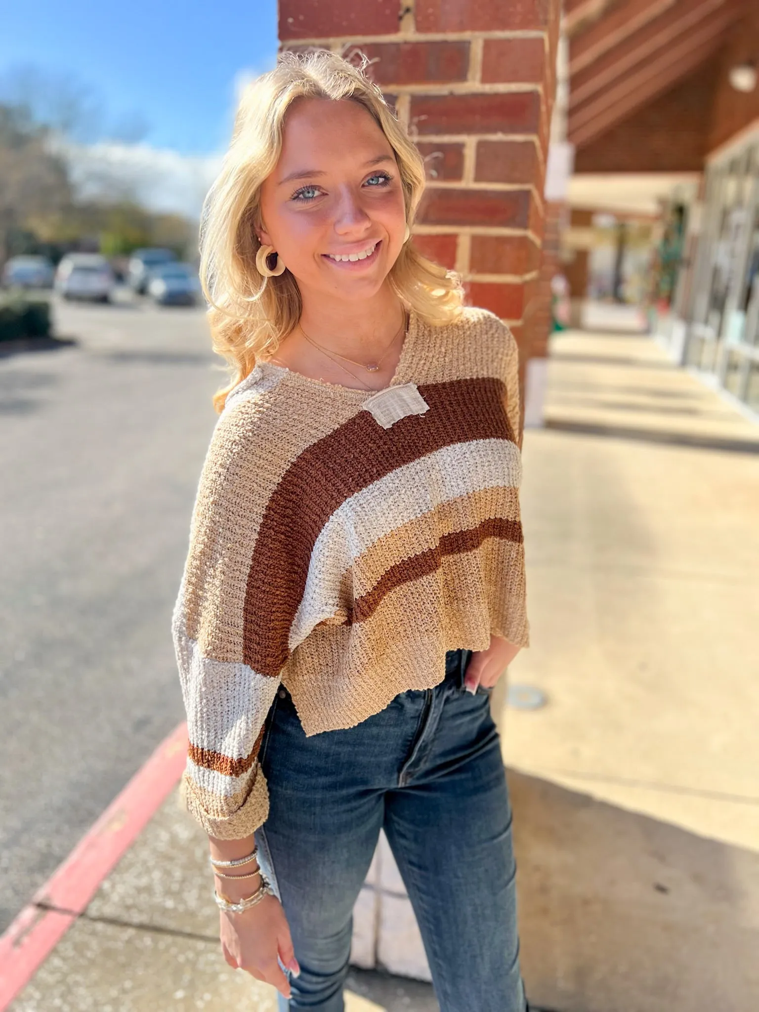 Feels Like Home Cocoa Striped Loose Fit Sweater
