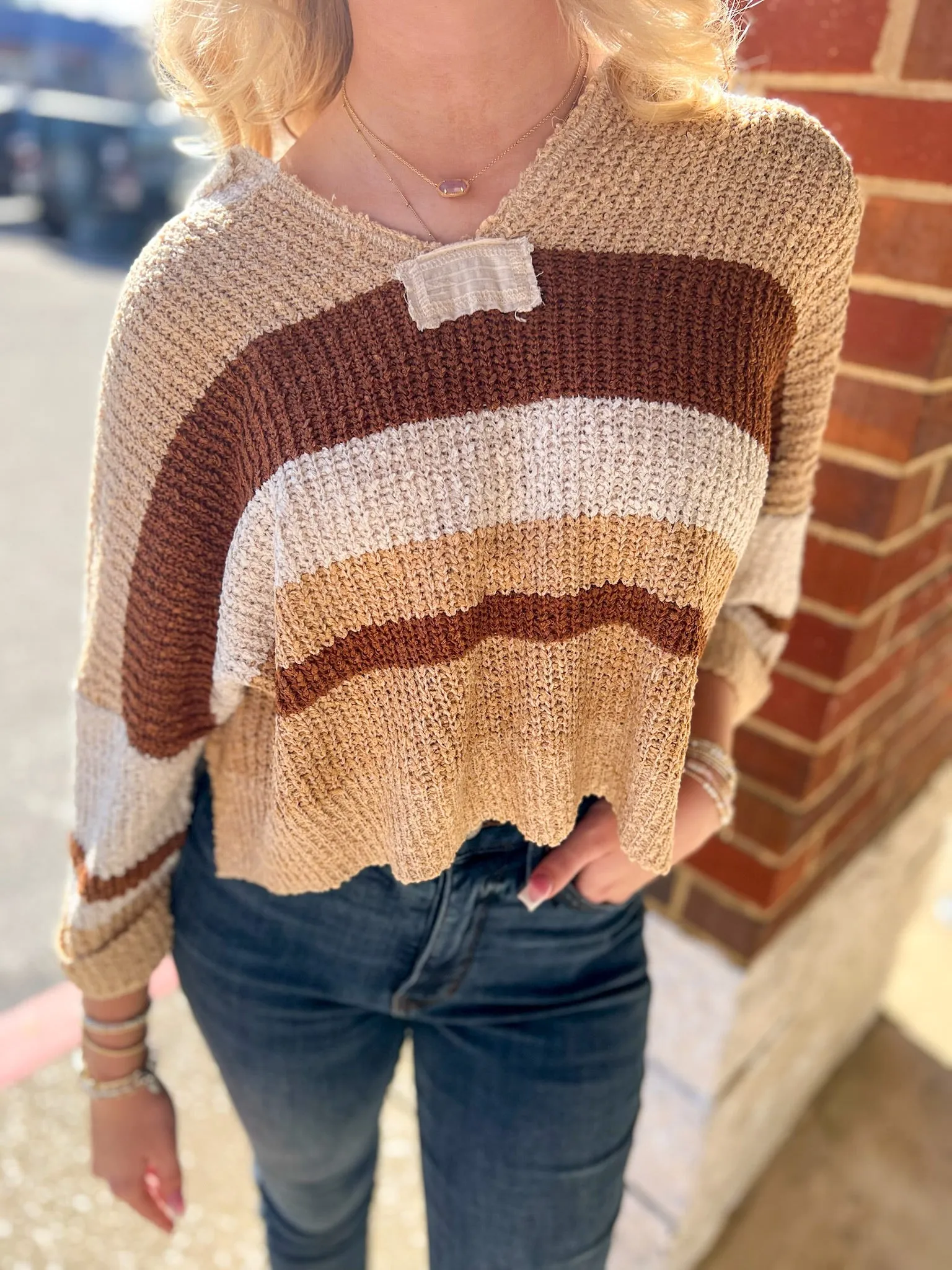 Feels Like Home Cocoa Striped Loose Fit Sweater