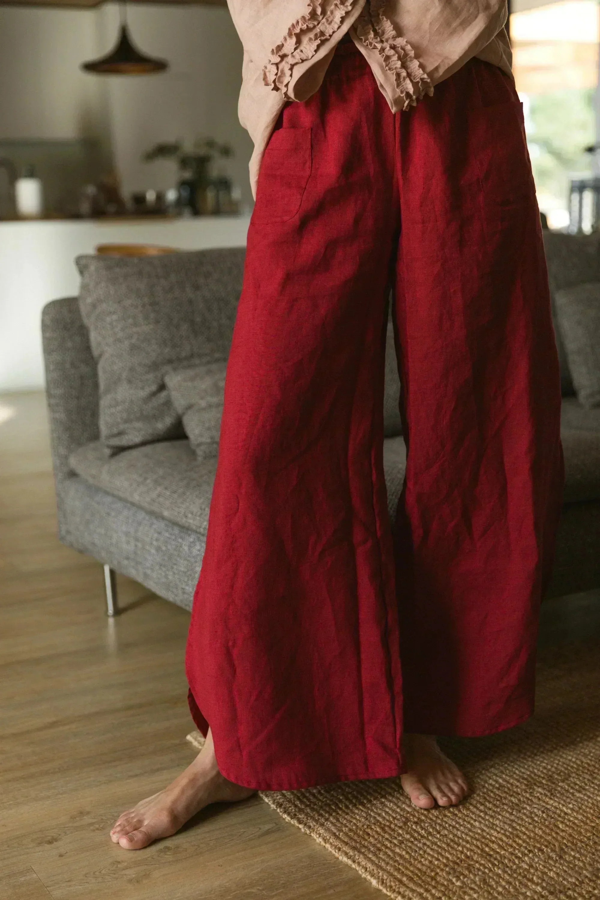 Flared linen pants mint green - Muriel