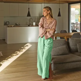 Flared linen pants mint green - Muriel
