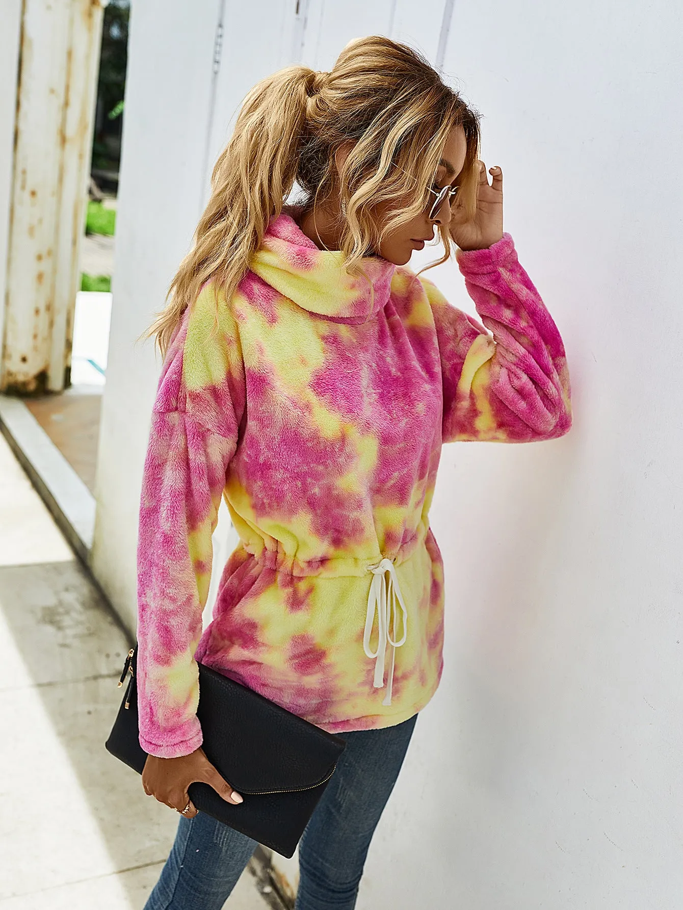 Fluffy Contrast Tie Dyed Wholesale Women Sweatshirt