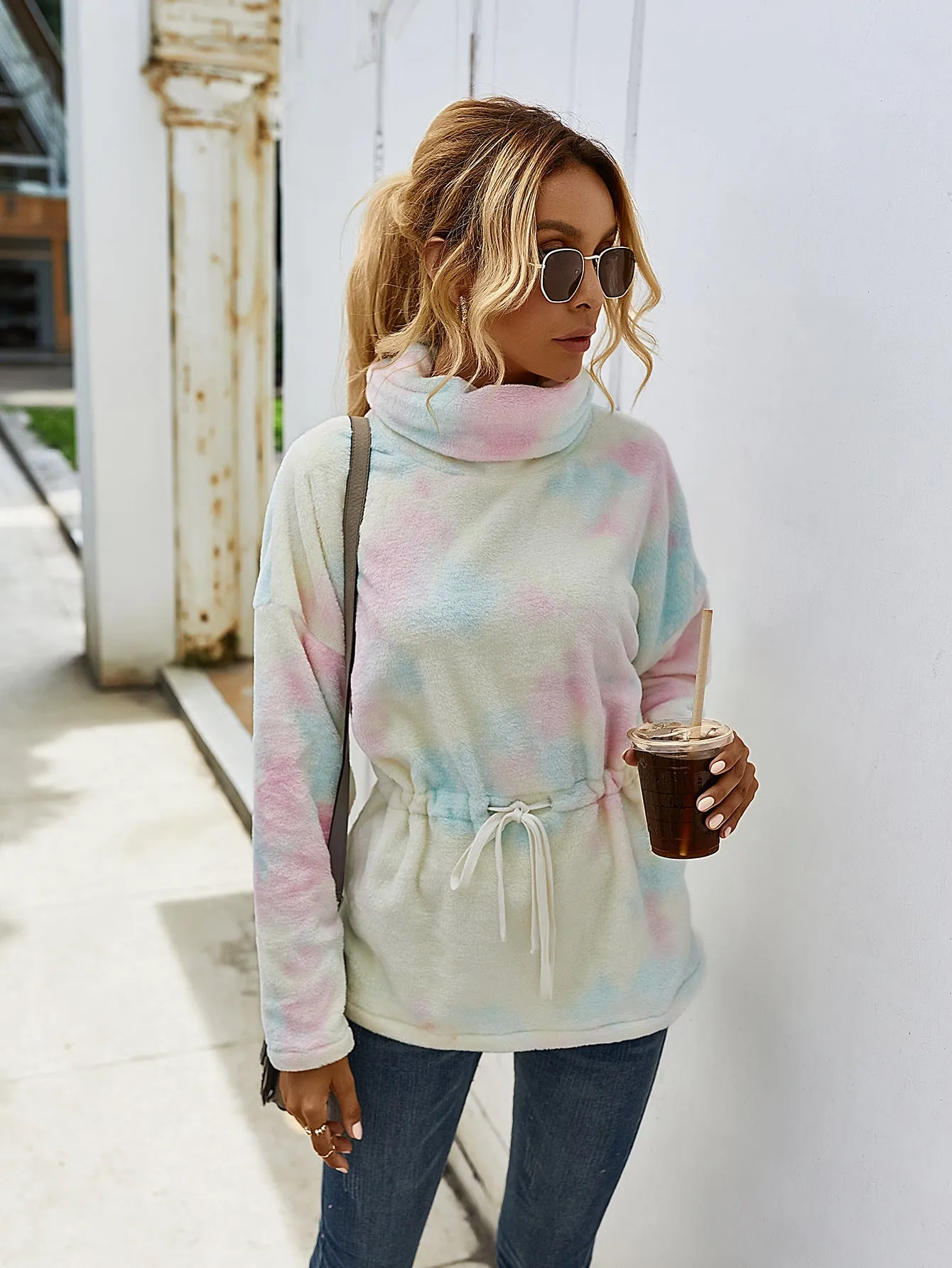 Fluffy Contrast Tie Dyed Wholesale Women Sweatshirt