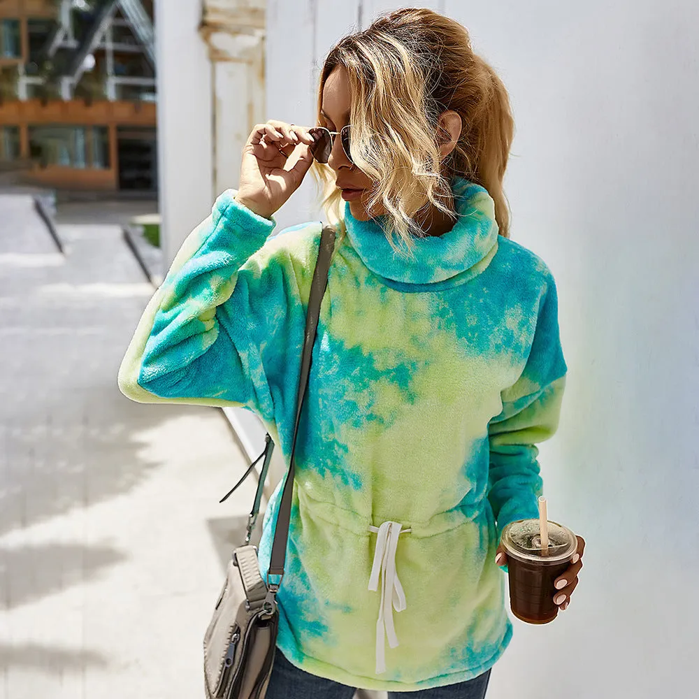 Fluffy Contrast Tie Dyed Wholesale Women Sweatshirt