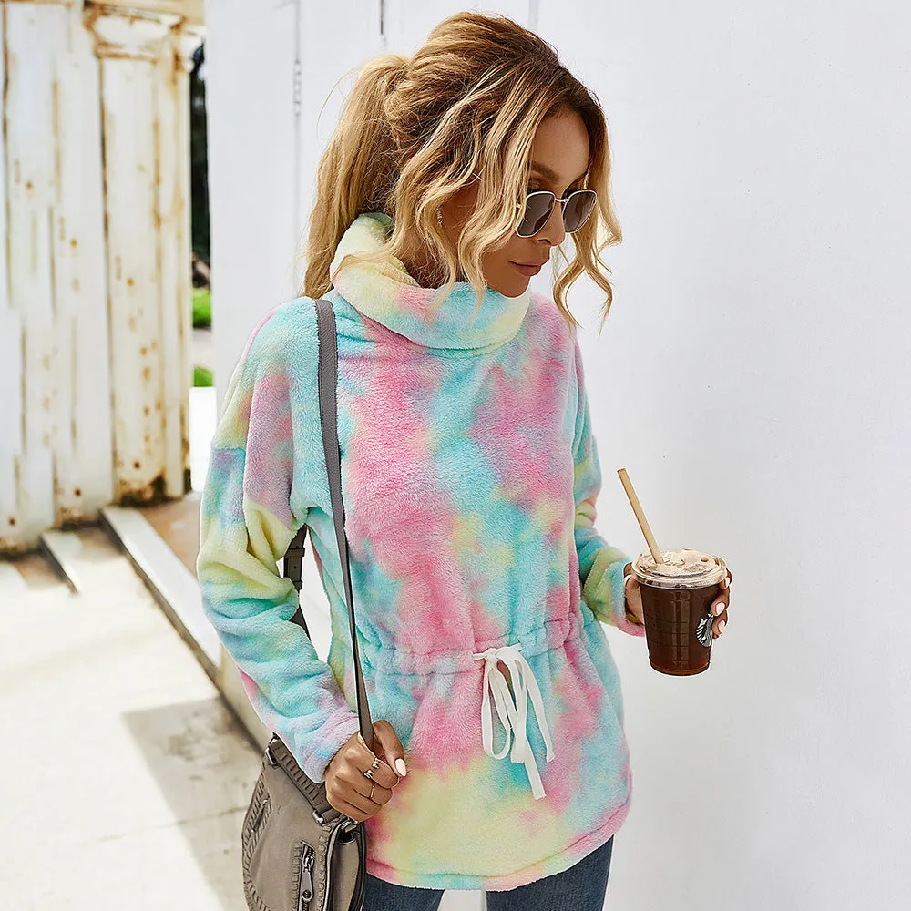 Fluffy Contrast Tie Dyed Wholesale Women Sweatshirt