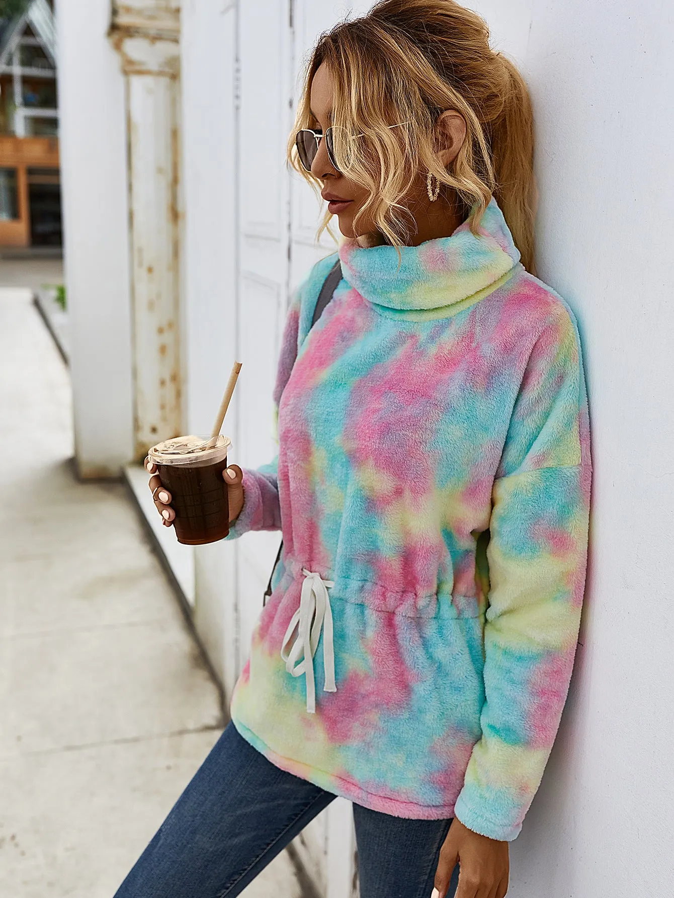 Fluffy Contrast Tie Dyed Wholesale Women Sweatshirt