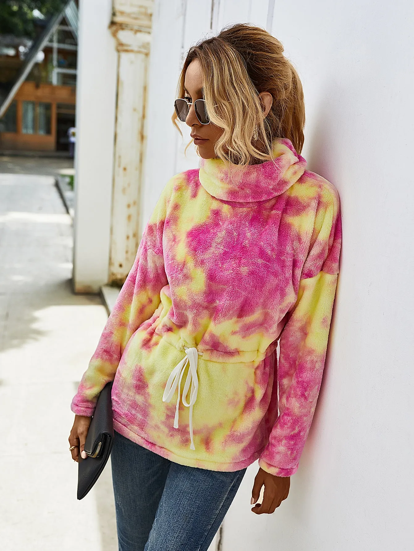 Fluffy Contrast Tie Dyed Wholesale Women Sweatshirt