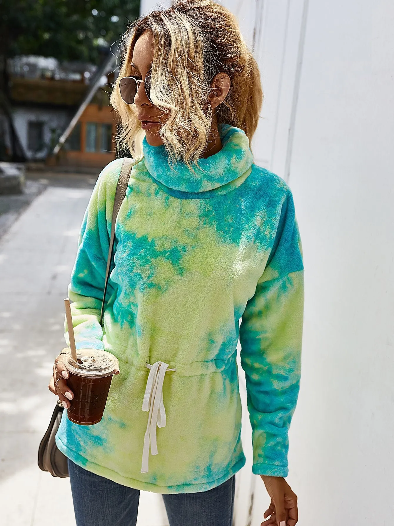 Fluffy Contrast Tie Dyed Wholesale Women Sweatshirt