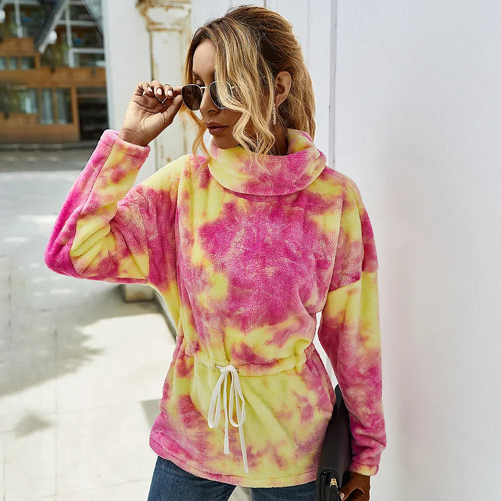 Fluffy Contrast Tie Dyed Wholesale Women Sweatshirt