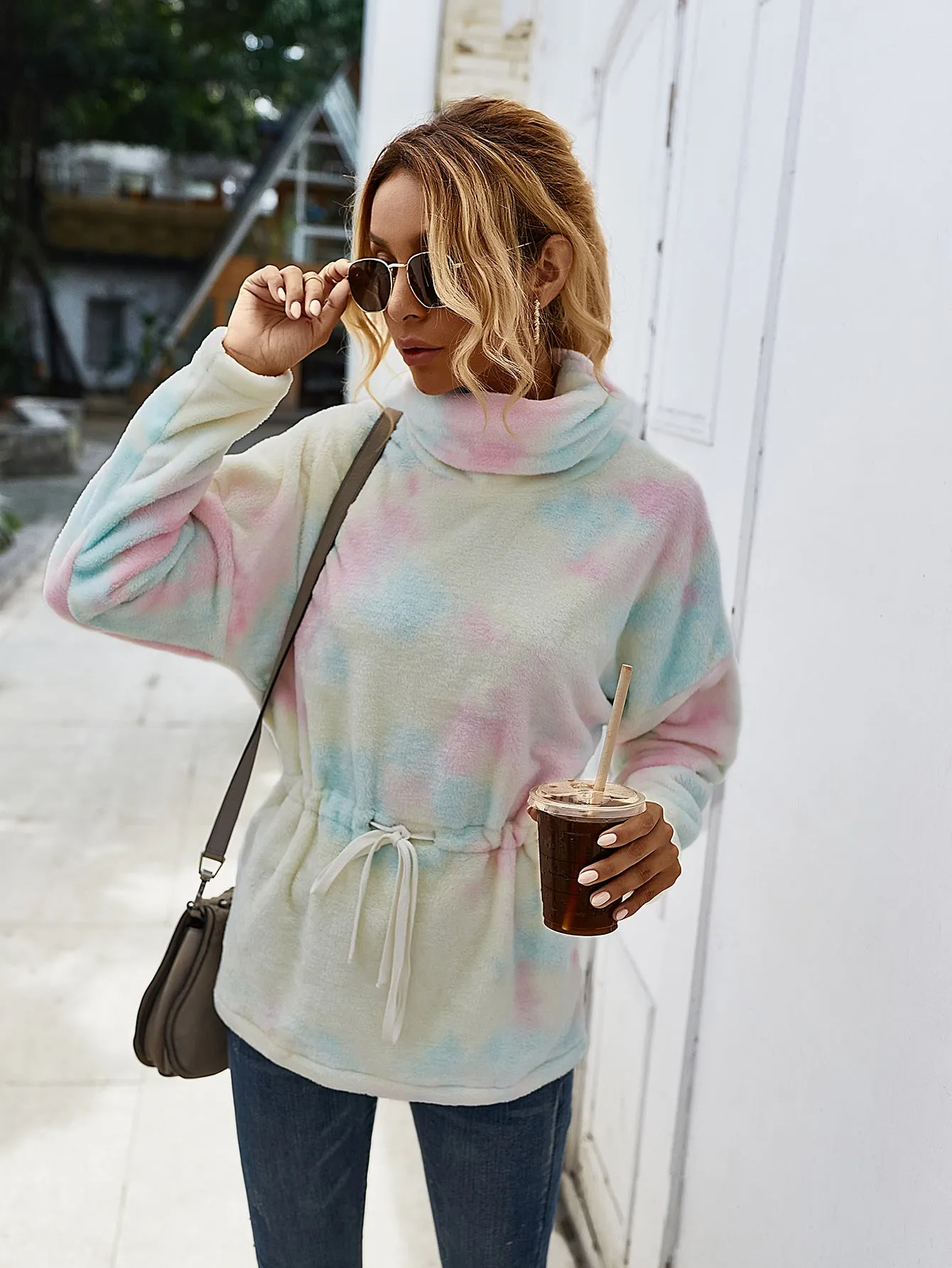 Fluffy Contrast Tie Dyed Wholesale Women Sweatshirt