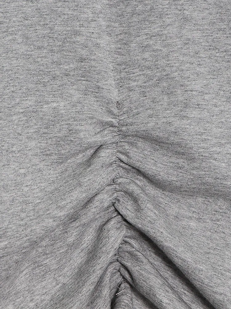 Folds Minimalist Sweatshirts For Women Round Neck Long Sleeve Pullover Loose Sweatshirt Female Fashion Clothes