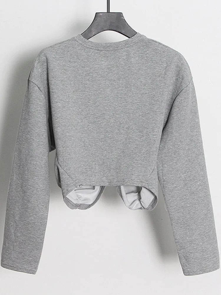Folds Minimalist Sweatshirts For Women Round Neck Long Sleeve Pullover Loose Sweatshirt Female Fashion Clothes
