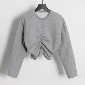 Folds Minimalist Sweatshirts For Women Round Neck Long Sleeve Pullover Loose Sweatshirt Female Fashion Clothes