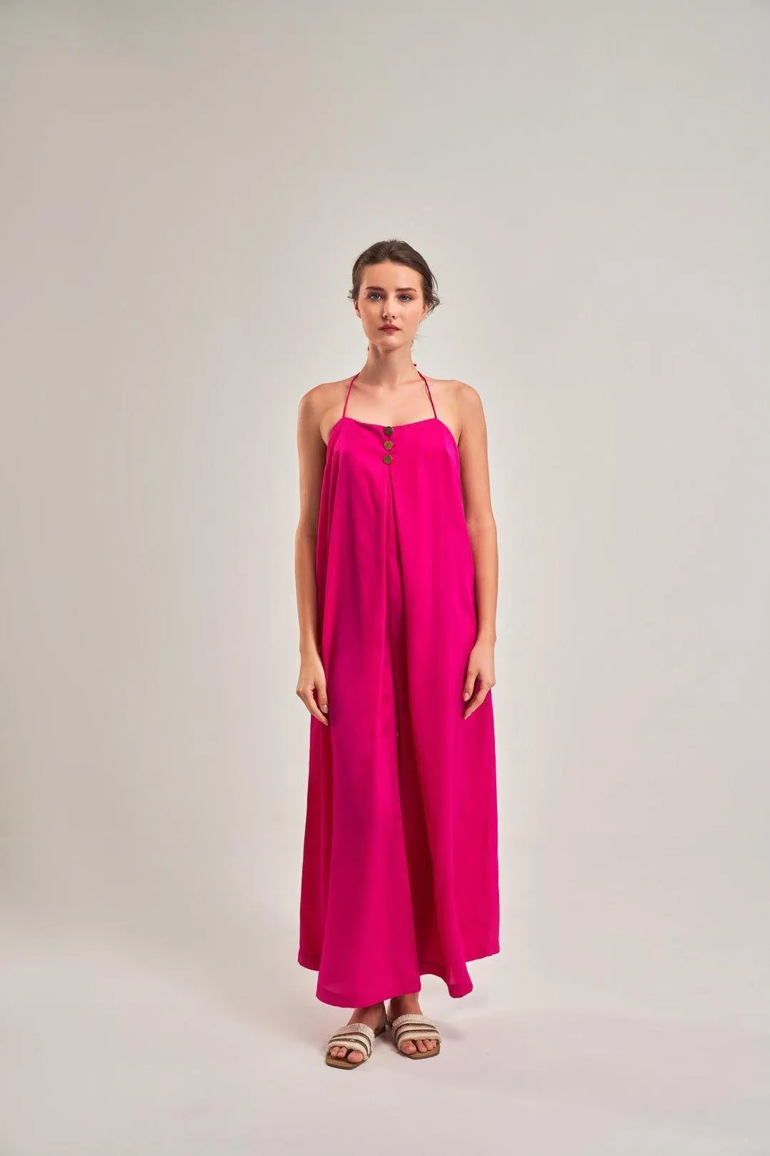 FUCHSIA PINK A-LINE HALTER NECK Jumpsuit