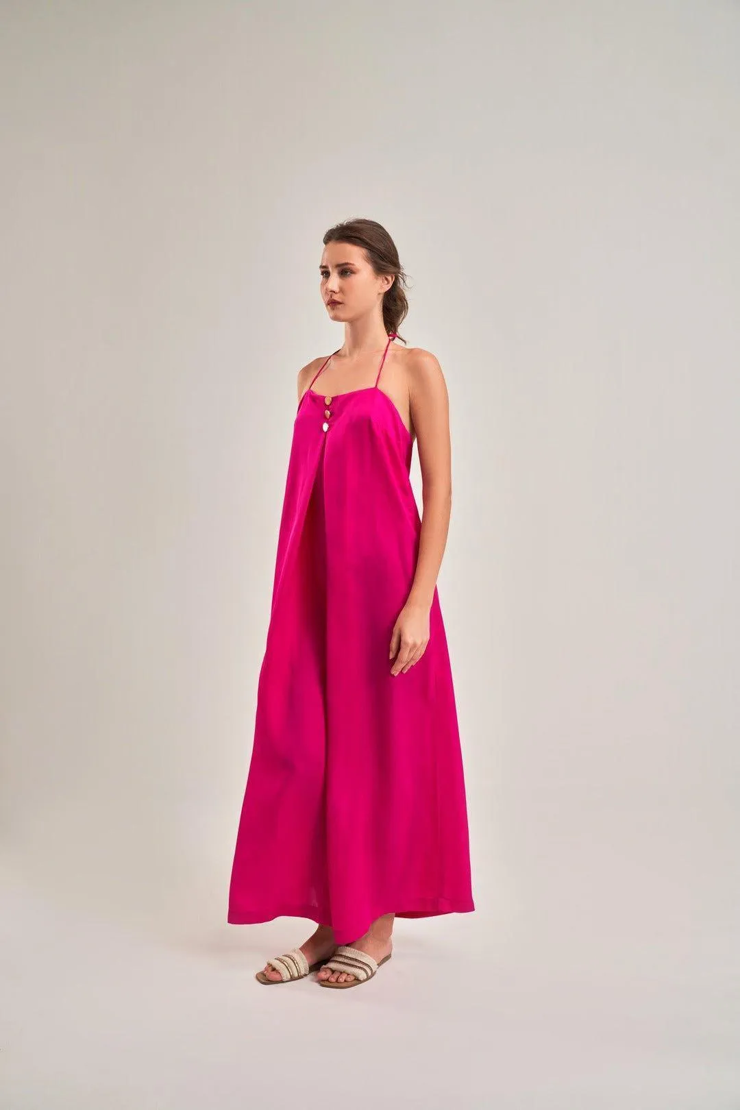 FUCHSIA PINK A-LINE HALTER NECK Jumpsuit