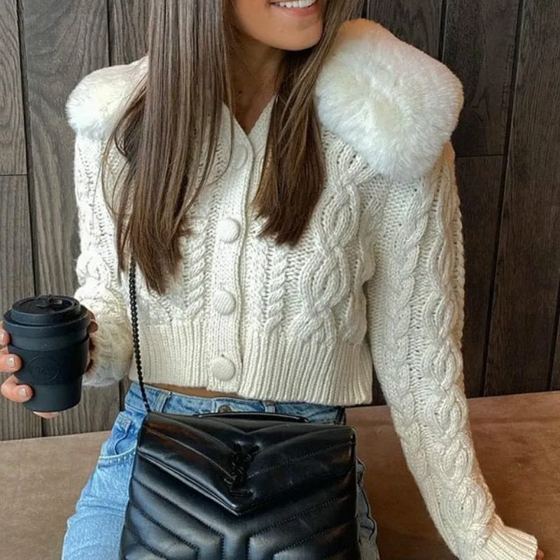 Fur Collar Knit Short Coat