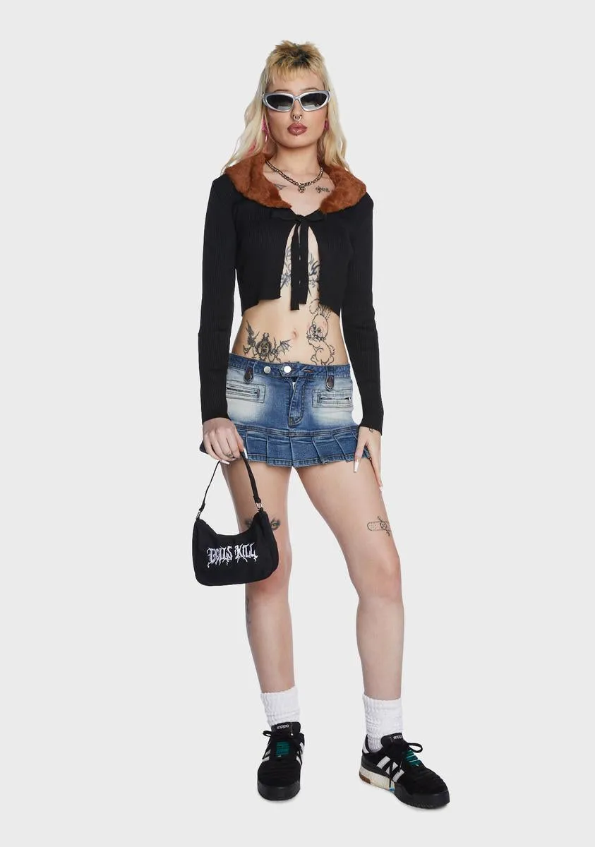 Fur Collar Tie Front Cardigan