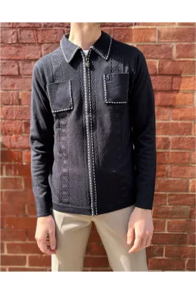 Gabicci Vintage - Serge Navy Zip - Polo Knit