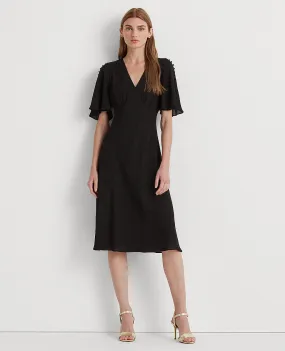 Georgette Flutter-Sleeve Dress In Black