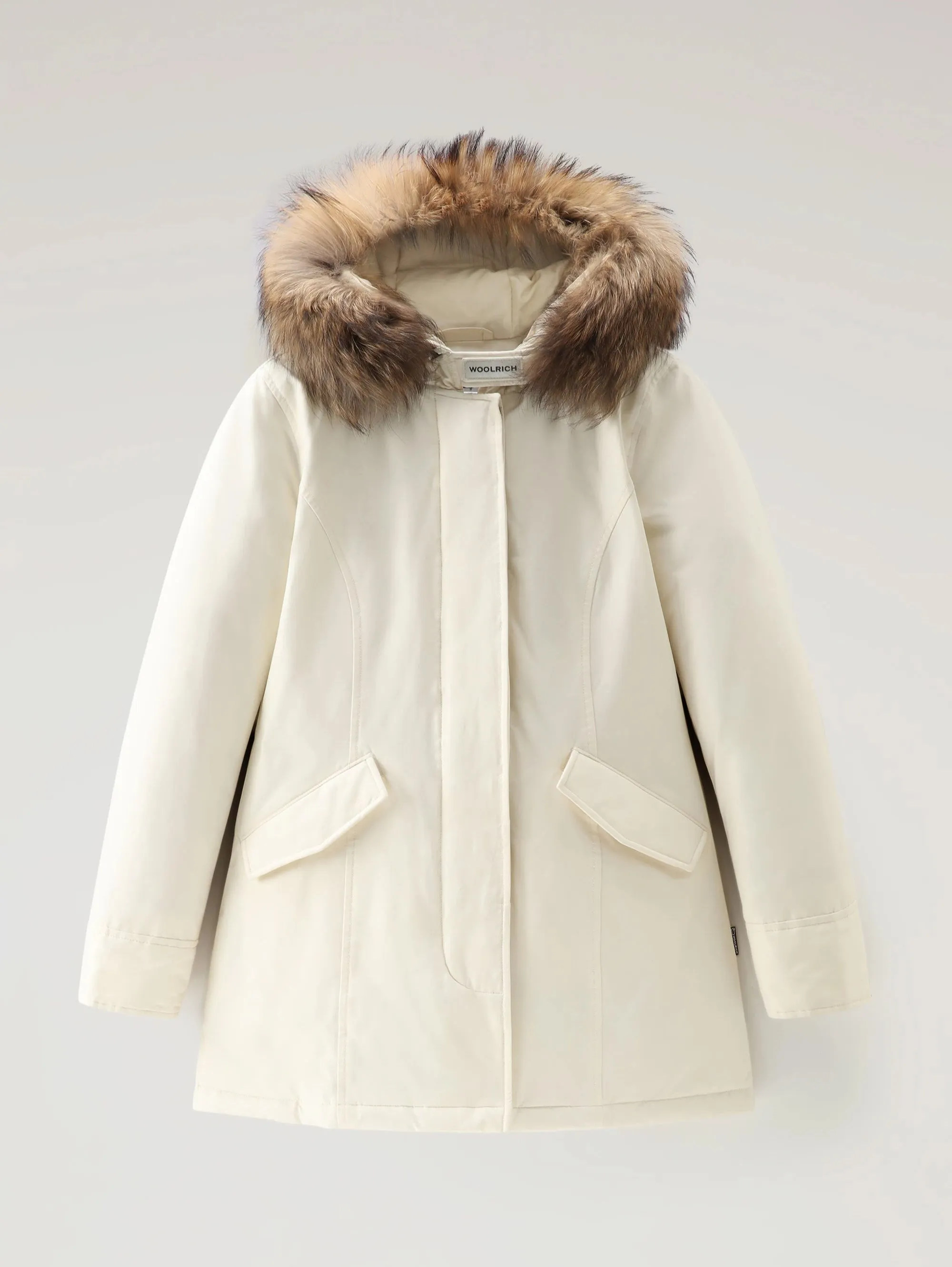 Giaccone Parka con Cappuccio in Raccoon Bianco