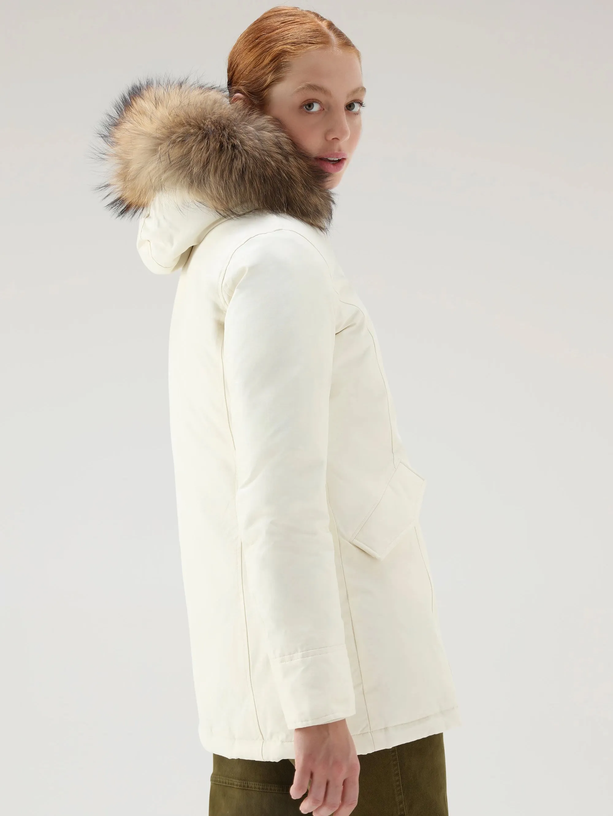 Giaccone Parka con Cappuccio in Raccoon Bianco